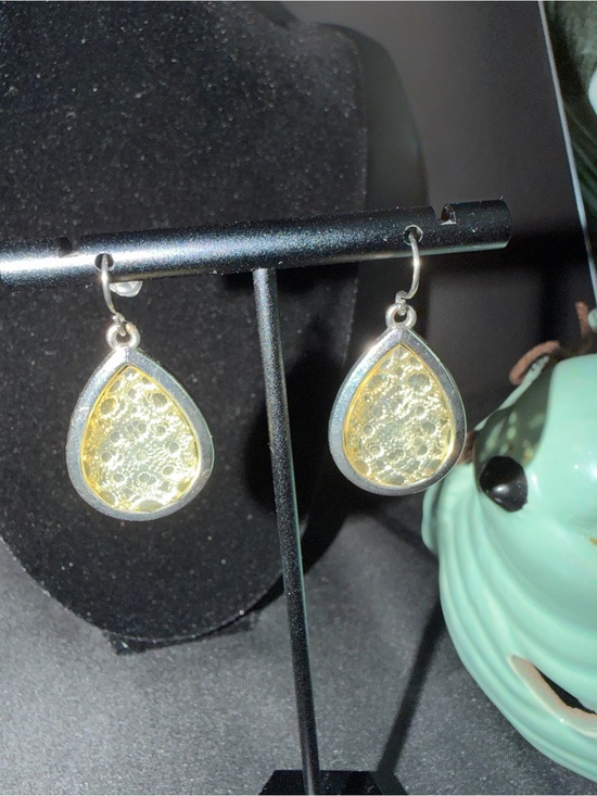 Jewelry - Gold Teardrop Lace-Inset Dangle Earrings. NWOT
